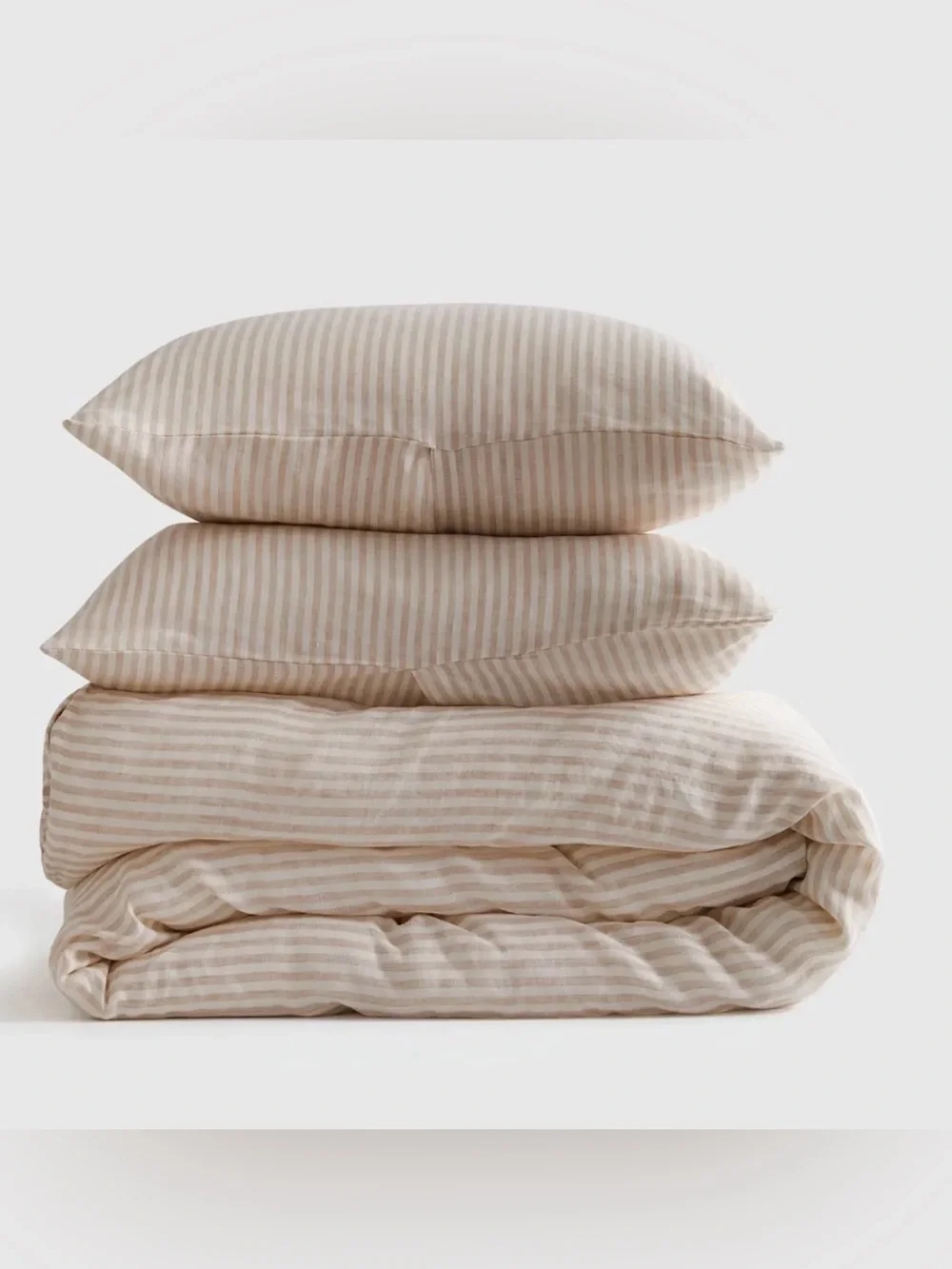 NWT Quince European Linen Stripe  3 Pc Duvet Cover Set, King/Cal (Natural/White)